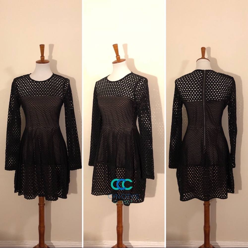 BCBGMaxAzria Black and Nude eyelet cocktail dress